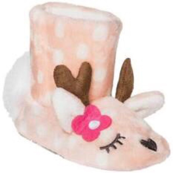 Cat & Jack Other - Cat & Jack Slippers Shoes Girl 12 - 24 m Pink Deer White Polka Dots Faux Fur NWT